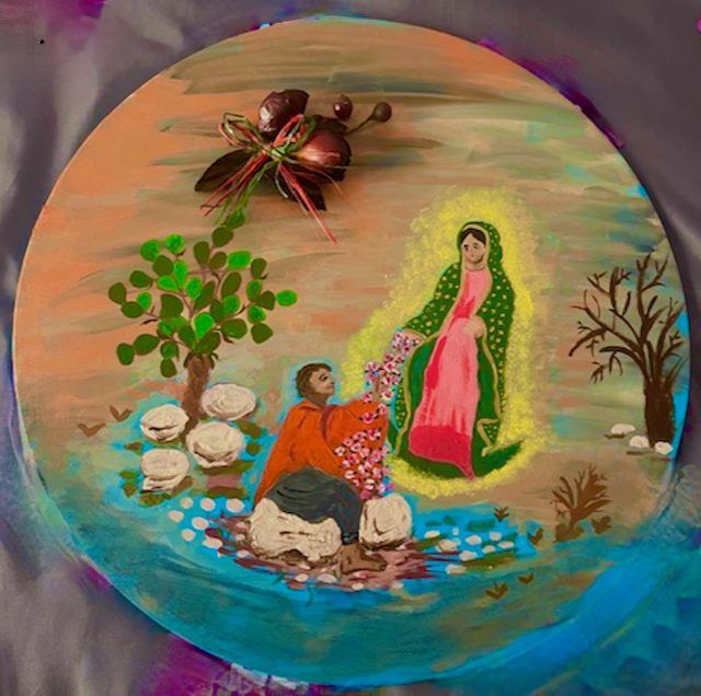 Round wall painting of the Virgen de Guadalupe