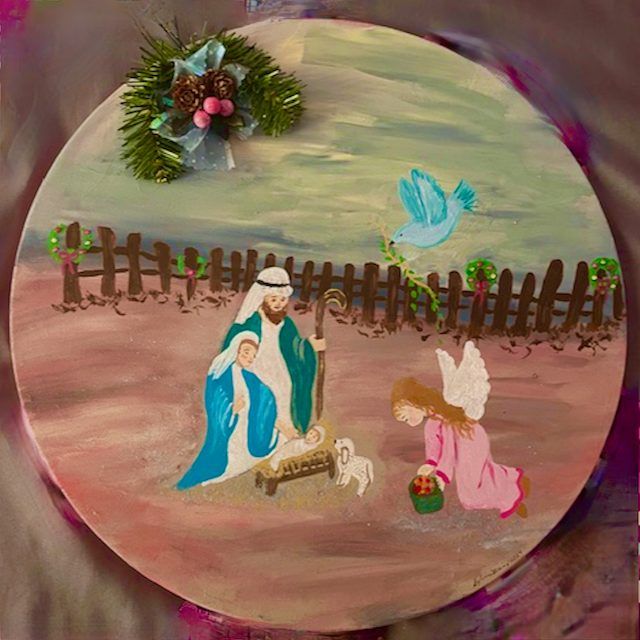 Round wall painting of the Nativity