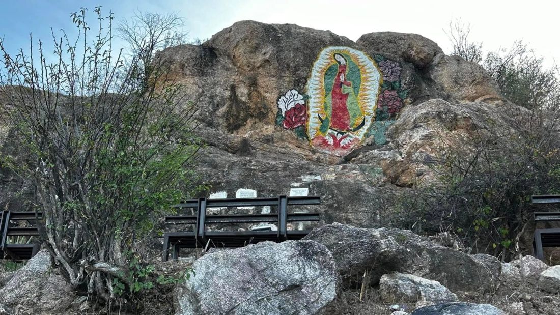 Virgen de Guadalupe painted onto rocks near Rayón